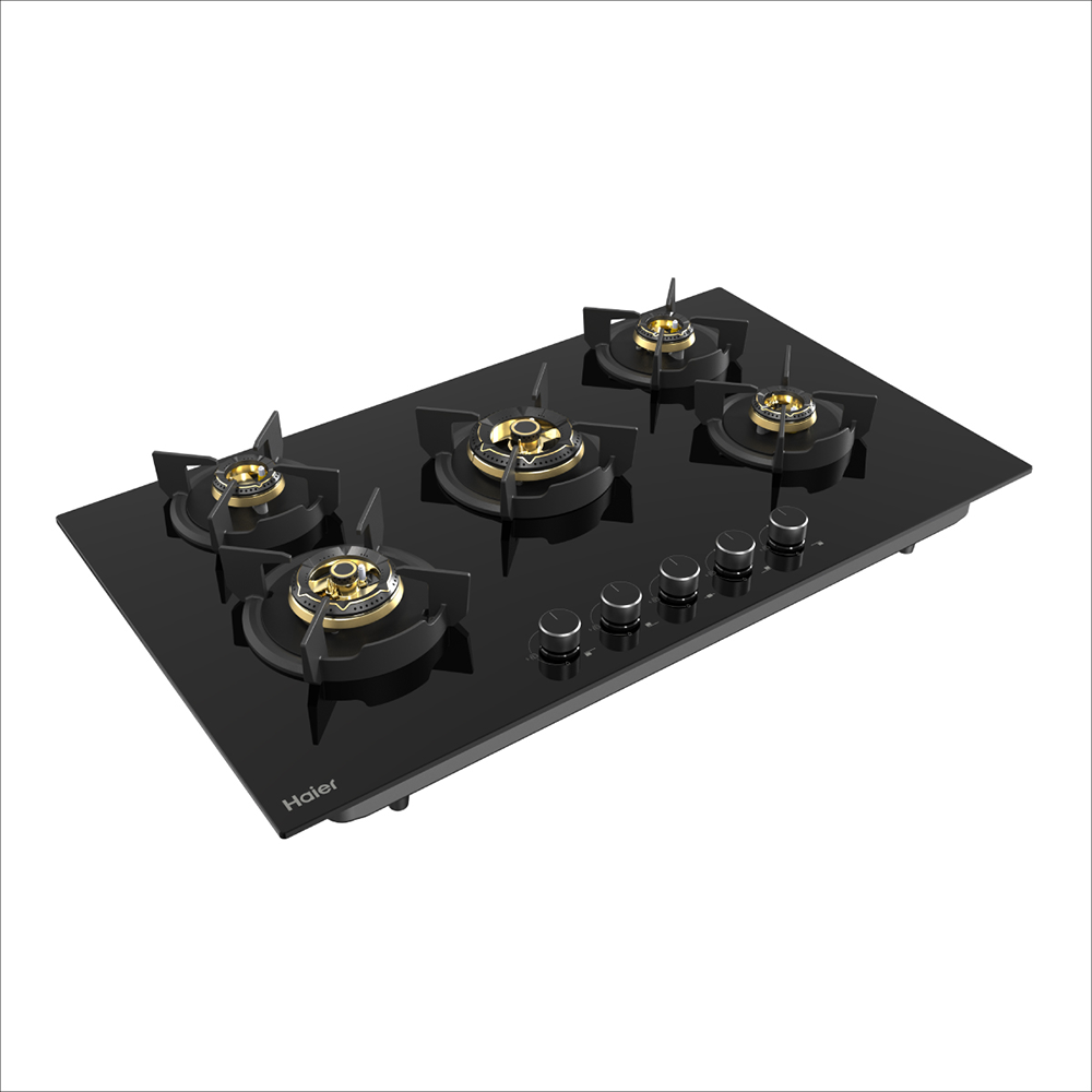 Haier Auto ignition Full Brass 5 Burner Hybrid-Hob with metal Knobs